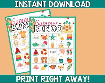 10 Sommer Bingo Karten | Sommer Bingo Spiel für Camp | Sommer-Party-Spiel | StrandBingo | Druckbares Bingo für Kinder | Bingo für Feste & Familie