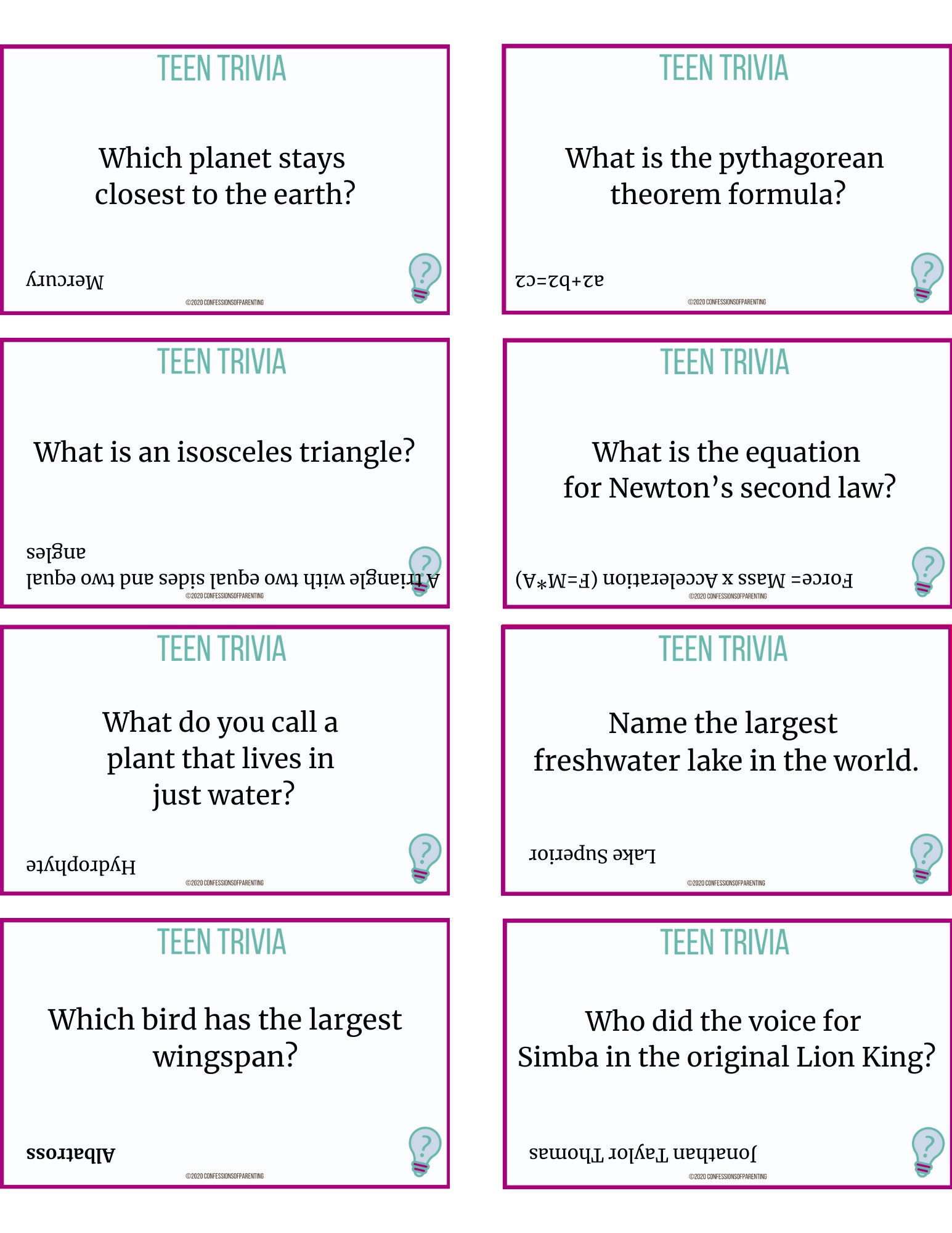 100 Teen Trivia Questions Etsy