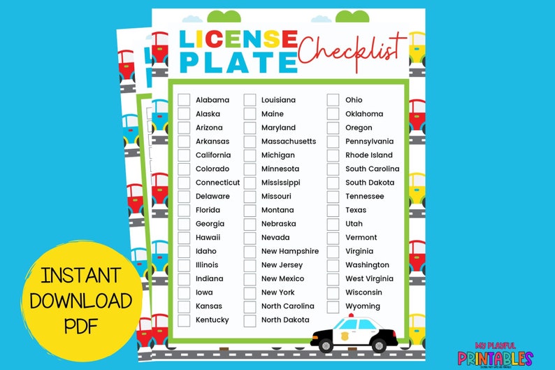 License Plate Checklist Road Trip Games State License Plate Game Kids
