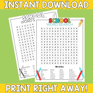 Sopa de letras escolar imprimible / Juego de sopa de letras escolar imprimible / Sopa de letras para la vuelta al cole (PDF) / Sopa de letras de actividades escolares para niños