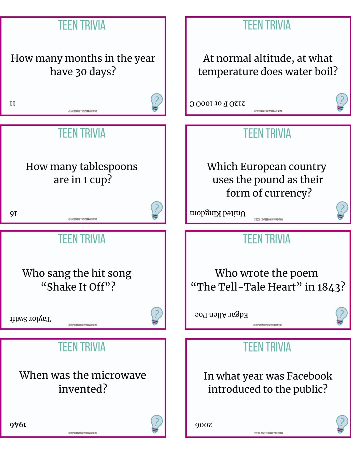 100 Teen Trivia Questions Etsy