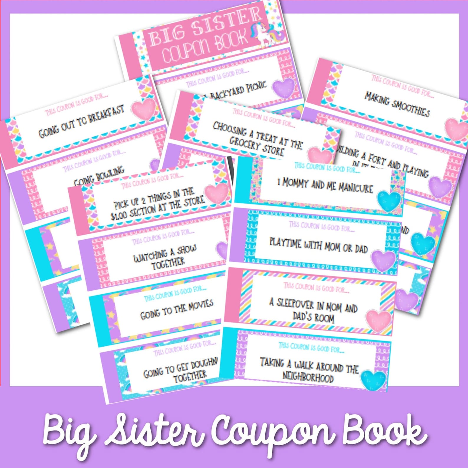 Big Sister Coupon Book, Coupon Book for Kids, Girls Coupon Book, Sister