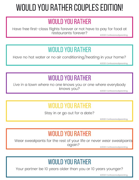 100 Would You Rather Questions for Couples Journal (Instant Download) 