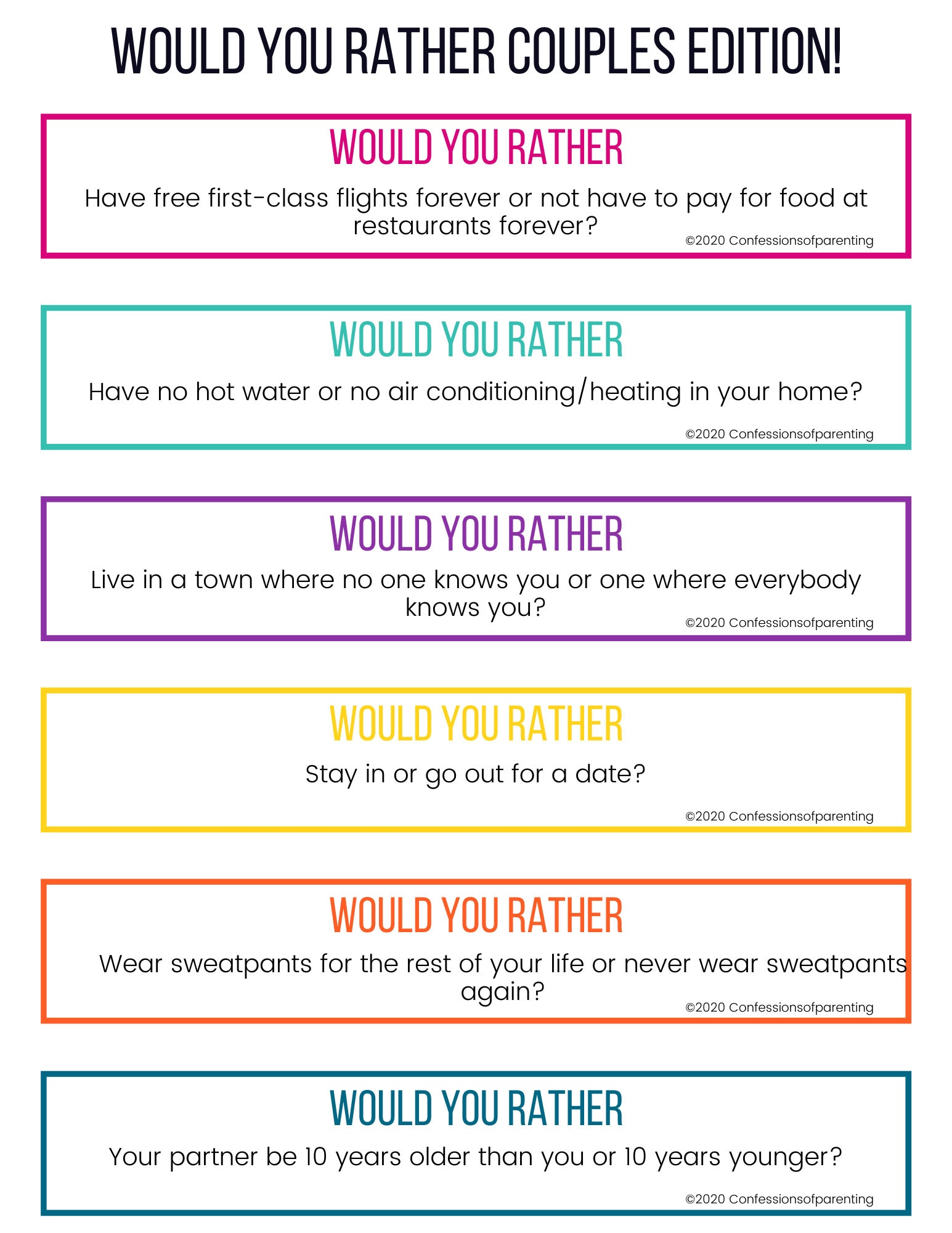 100 Would You Rather Questions for Couples Journal (Instant Download) 