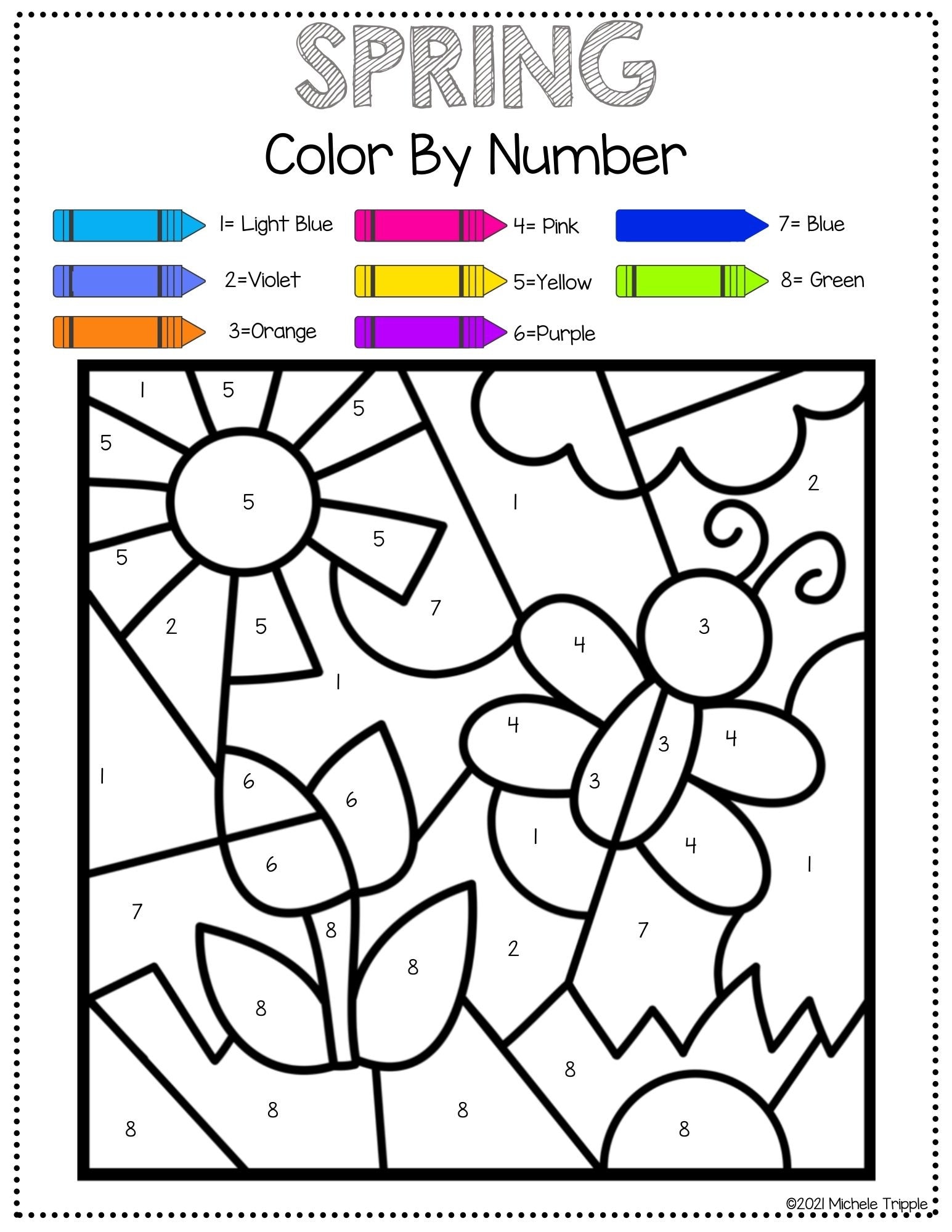 Spring Color by Number Color by Number Activity for Kids | Etsy