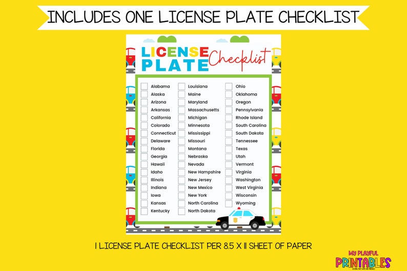 License Plate Checklist Road Trip Games State License Plate Game Kids