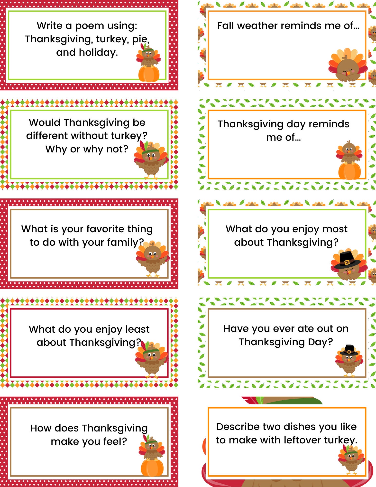 50 Thanksgiving Journal Prompts | Printable Thanksgiving Writing ...