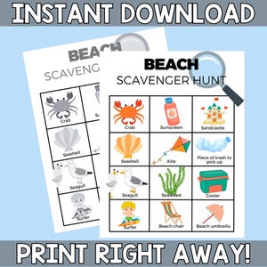 Beach Scavenger Hunt | Kids Beach Hunt | Outdoor Beach Game for Families | Seaside Scavenger Hunt | Summer Break Beach Activity | Vacation