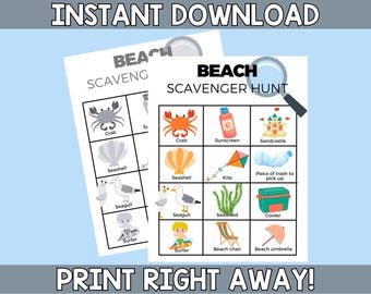 Beach Scavenger Hunt | Kids Beach Hunt | Outdoor Beach Game for Families | Seaside Scavenger Hunt | Summer Break Beach Activity | Vacation