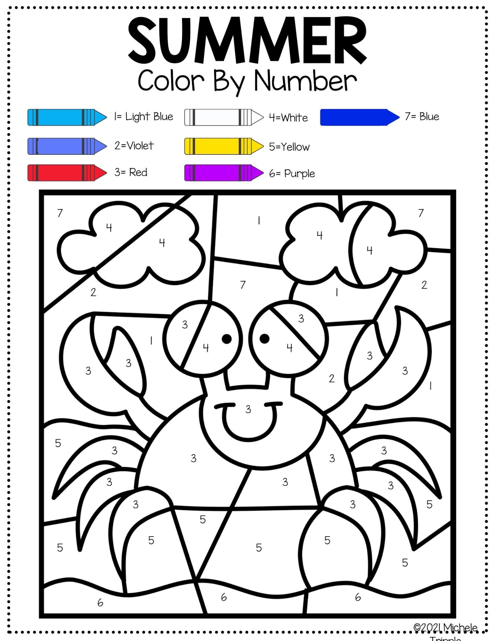 Summer Color by Number Activity for Kindergarten, Back to School ...