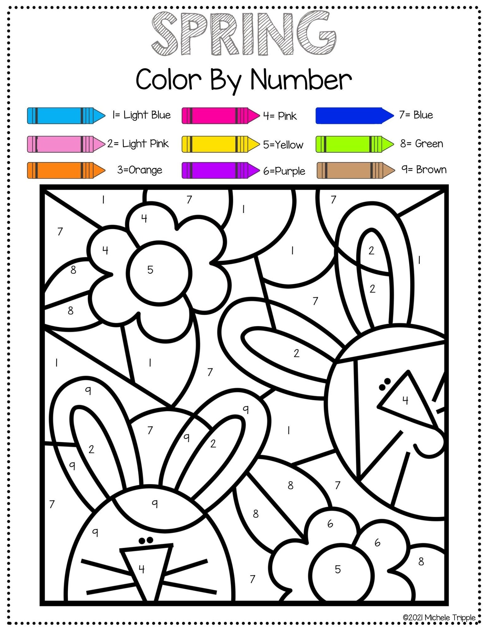 Spring Color by Number Color by Number Activity for Kids Etsy