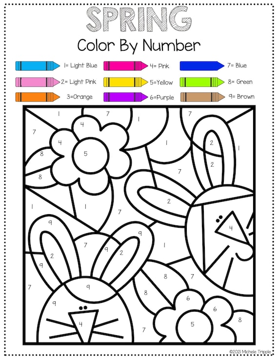Free Printable Spring Color By Number Worksheet - Pjs and Paint