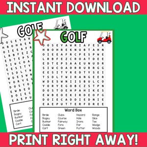 Golf Word Search Game | Printable Golf Party Games | Golf Tournament Games for Kids and Adults | Golf Activities | Golf Birthday | Word Game