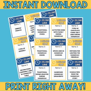 27 cartes de jeu Hanukkah 5 secondes | Défi Hanoucca en 5 secondes imprimable | Jeu de Réflexion sur Hanoucca | 5 secondes de jeu | Jeux de société pour Hanoucca