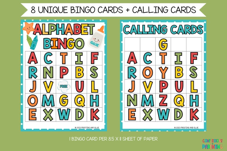 8 Alphabet Bingo | Preschool Bingo | Printable Bingo Games | Classroom ...