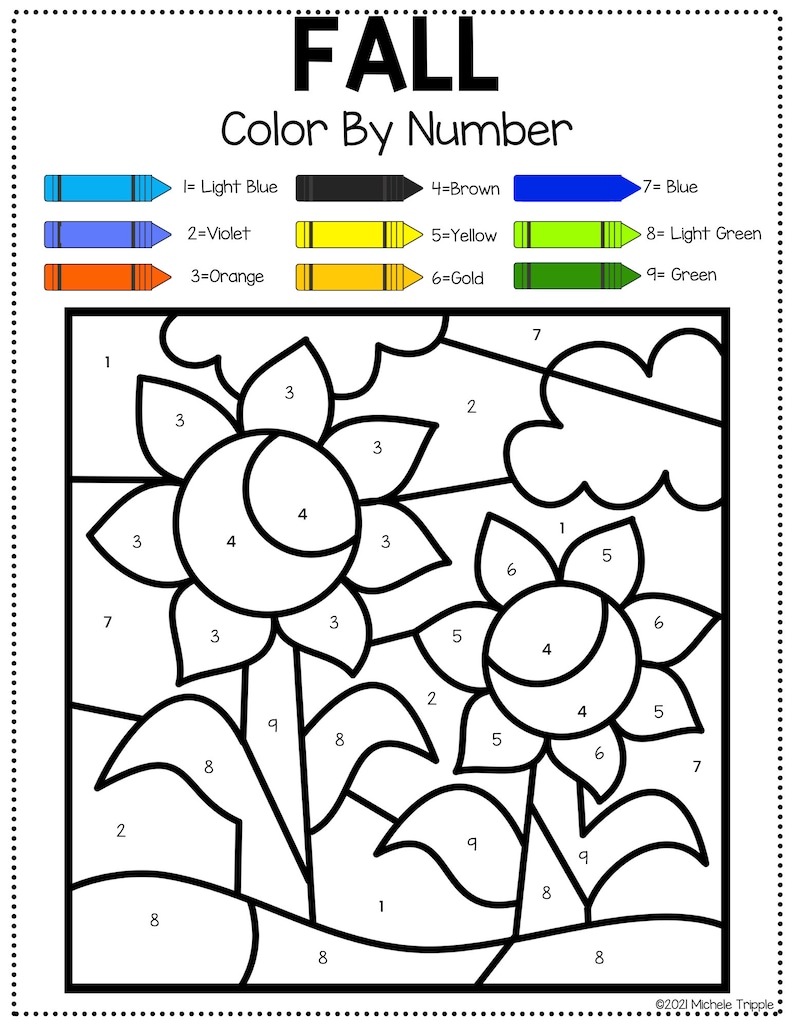 6 Fall Color by Number Printable Fall Color by Number color by Number