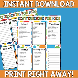 Scattergories for Kids | Scattergories Game | Scattergories | Printable Scattergories | Printable Game for Kids | Activities for Kids |