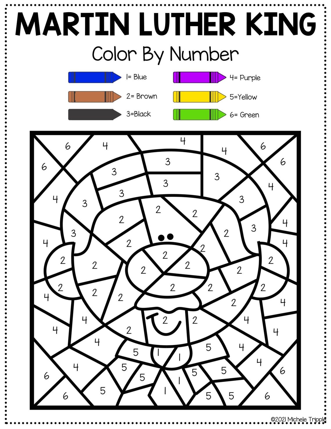 Martin Luther King Color by Number Activity for Kindergarten, Coloring