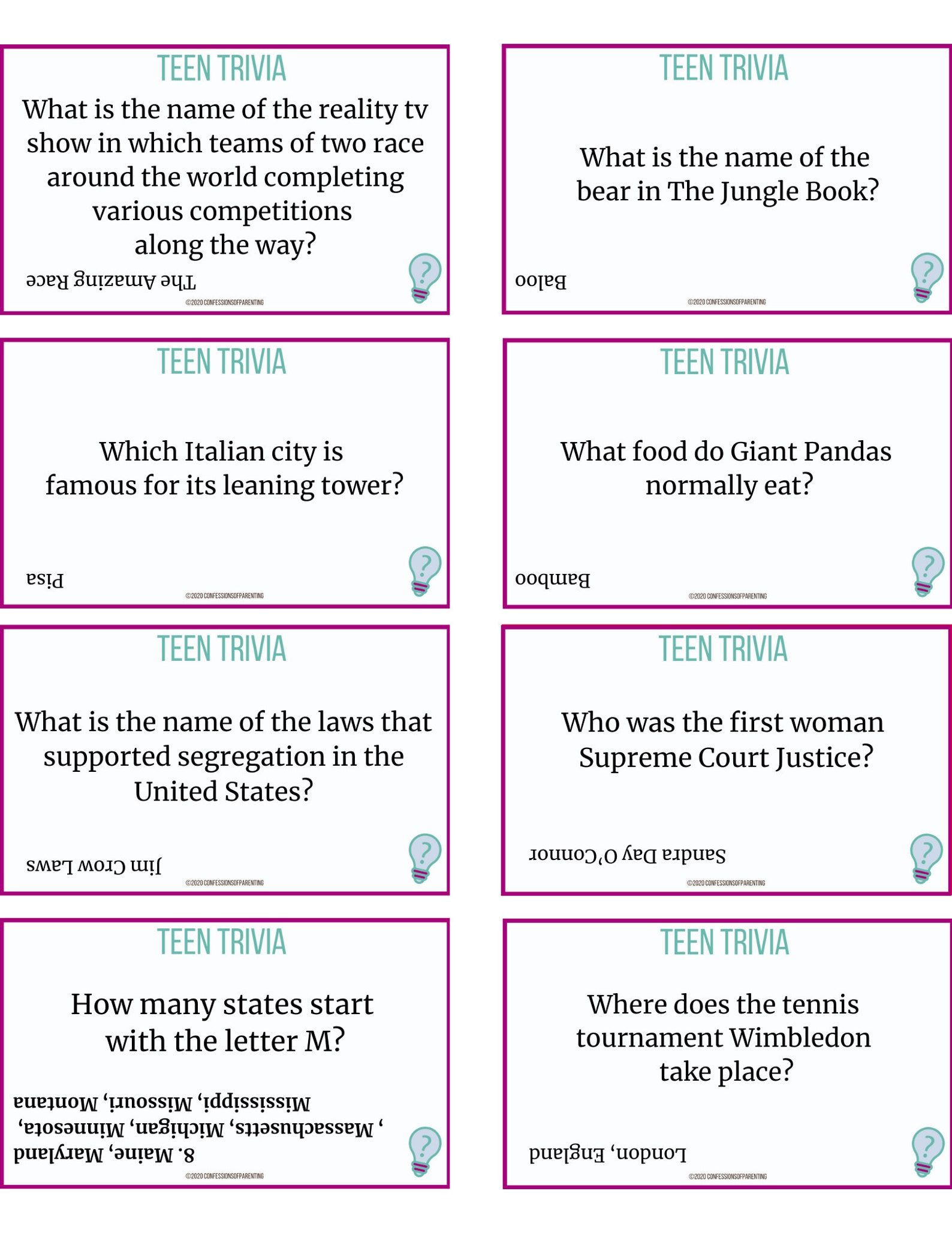 100 Teen Trivia Questions Etsy