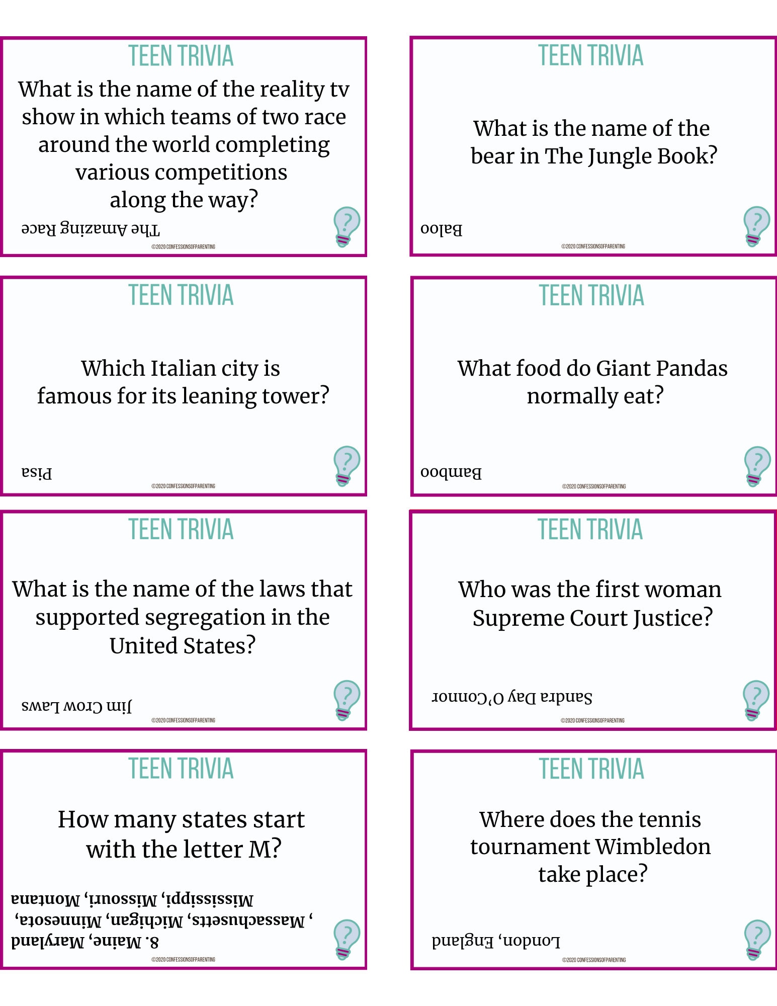 100 Teen Trivia Questions Etsy