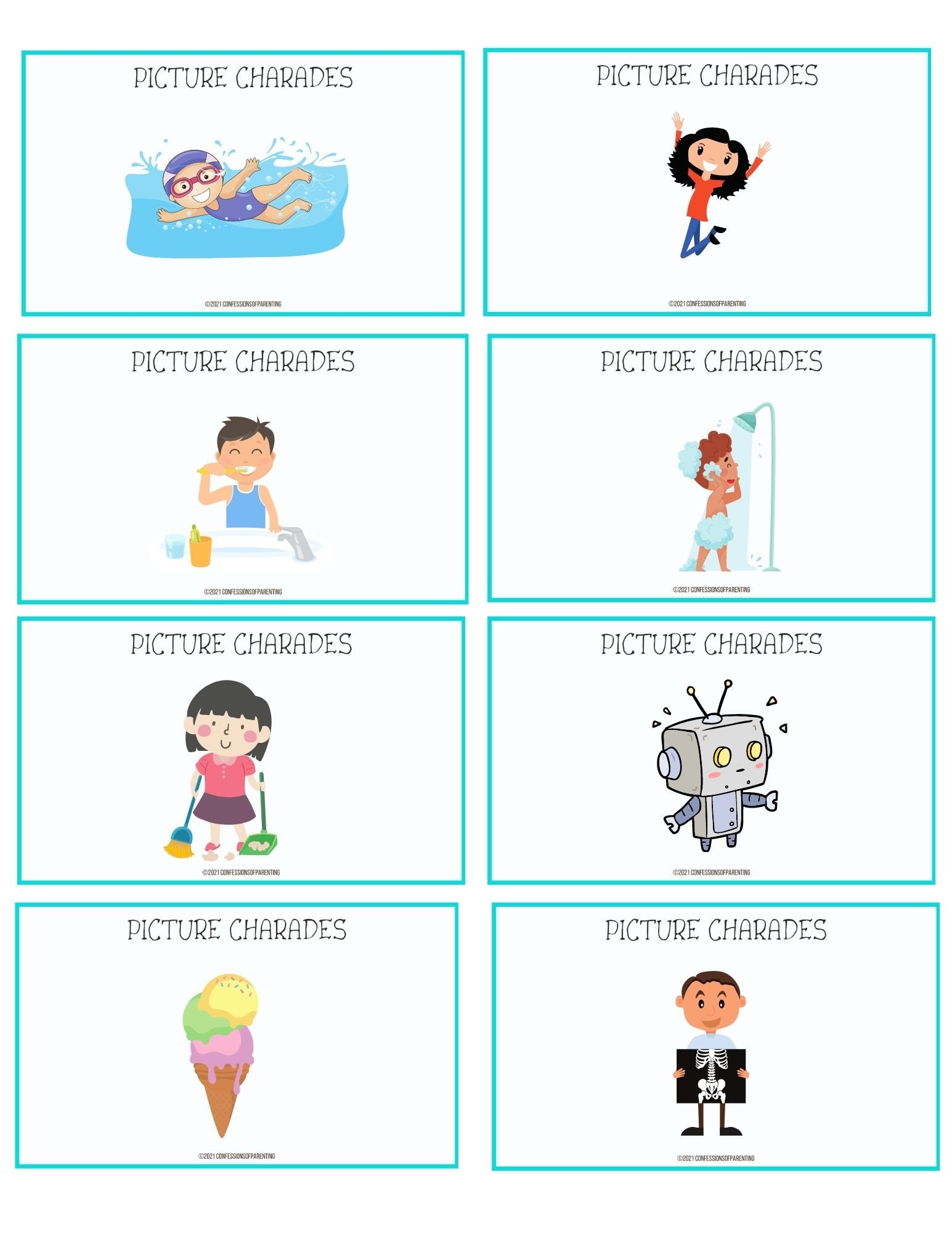 56 Picture Charades| Printable Picture Charades | Charades for ...