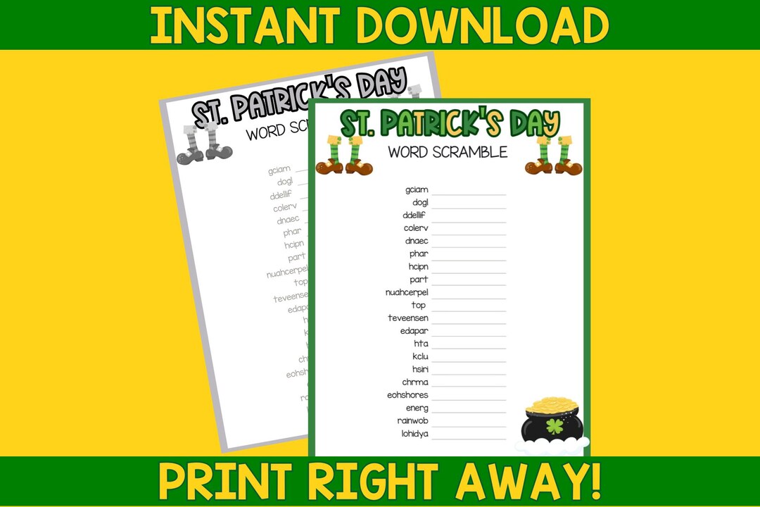 St. Patrick's Day Word Scramble | Holiday Word Scramble | St. Patrick's ...