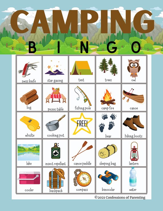 100 Camping Bingo Cards Printable Camping Games, Camping Birthday Party Game Bingo, Campfire Games, Kids Summer Camp Campground Activities