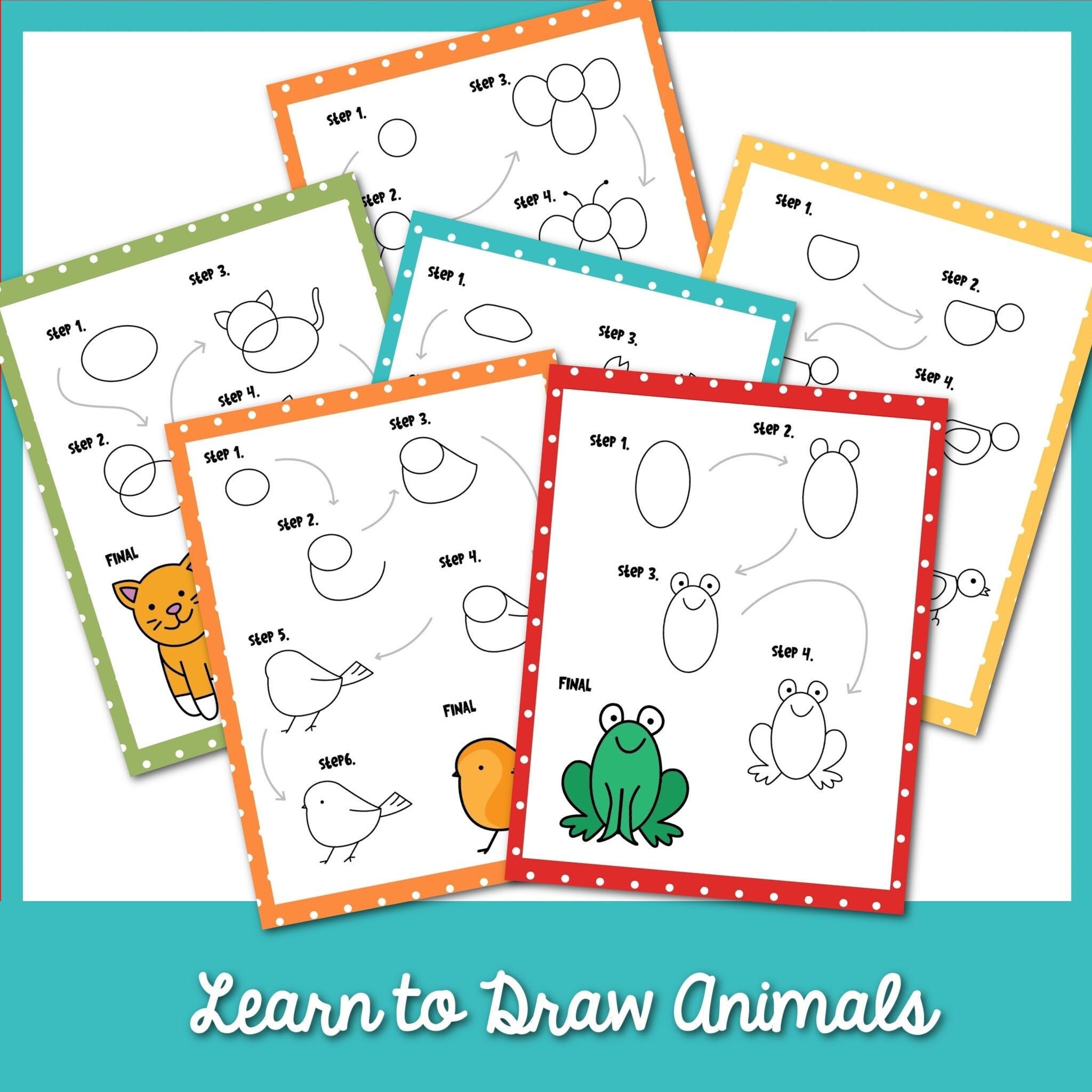 12 Learn to Draw Animals | How to Draw Animals | Drawing Pages for Beginners | Step-by-Step Drawing for Kids | Animal Drawing Worksheets