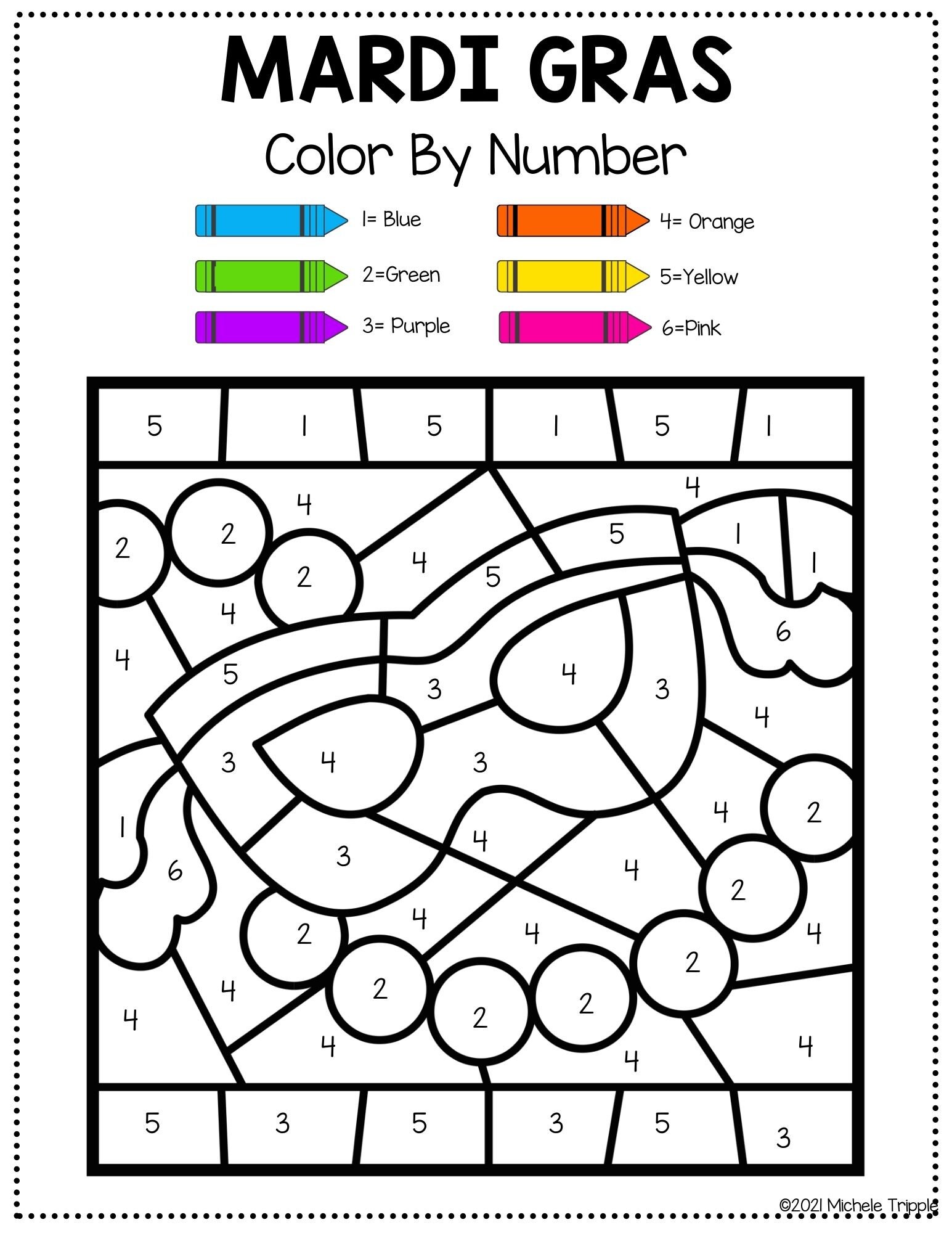 Mardi Gras Color By Number Activity for Kindergarten