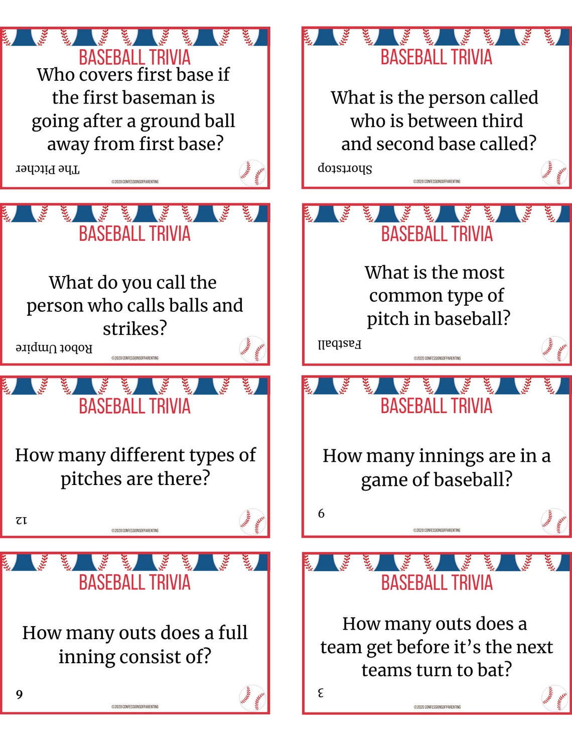 Baseball Trivia Cards for Kids - Etsy
