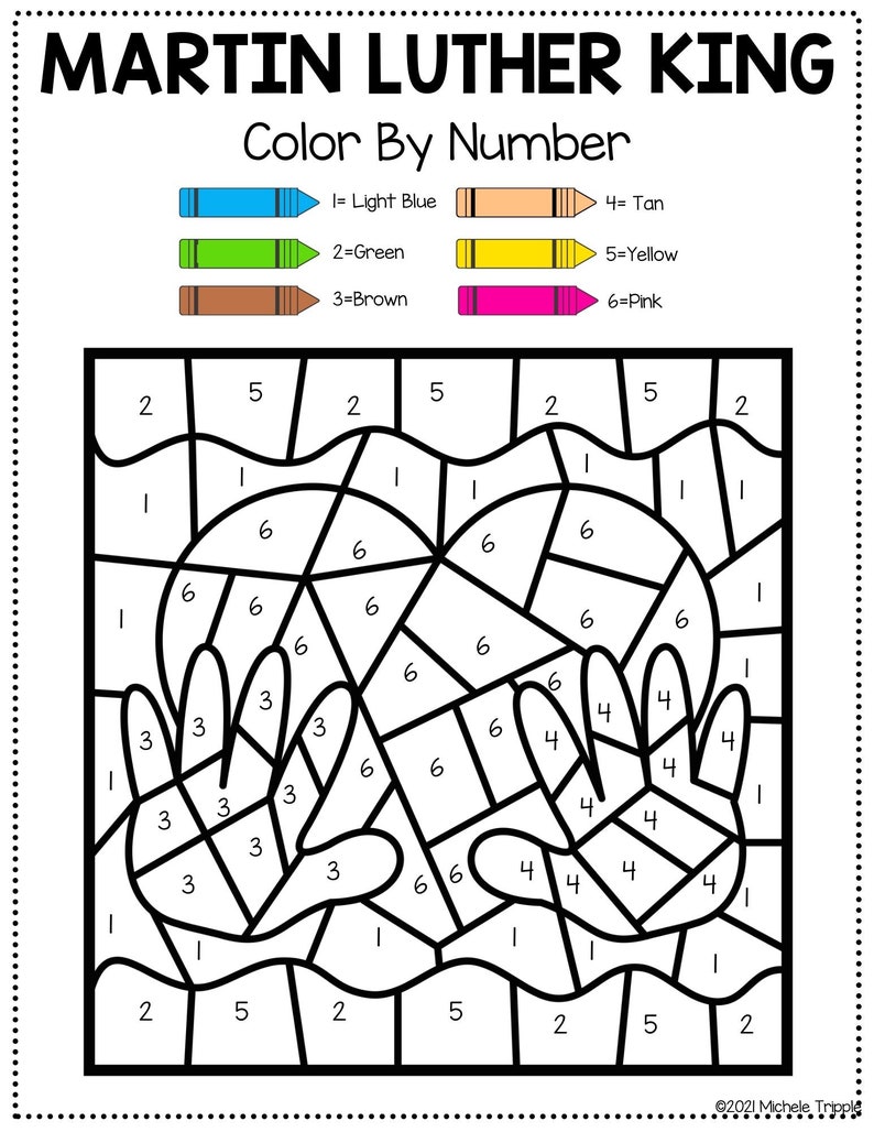 Martin Luther King Color by Number Activity for Kindergarten Etsy