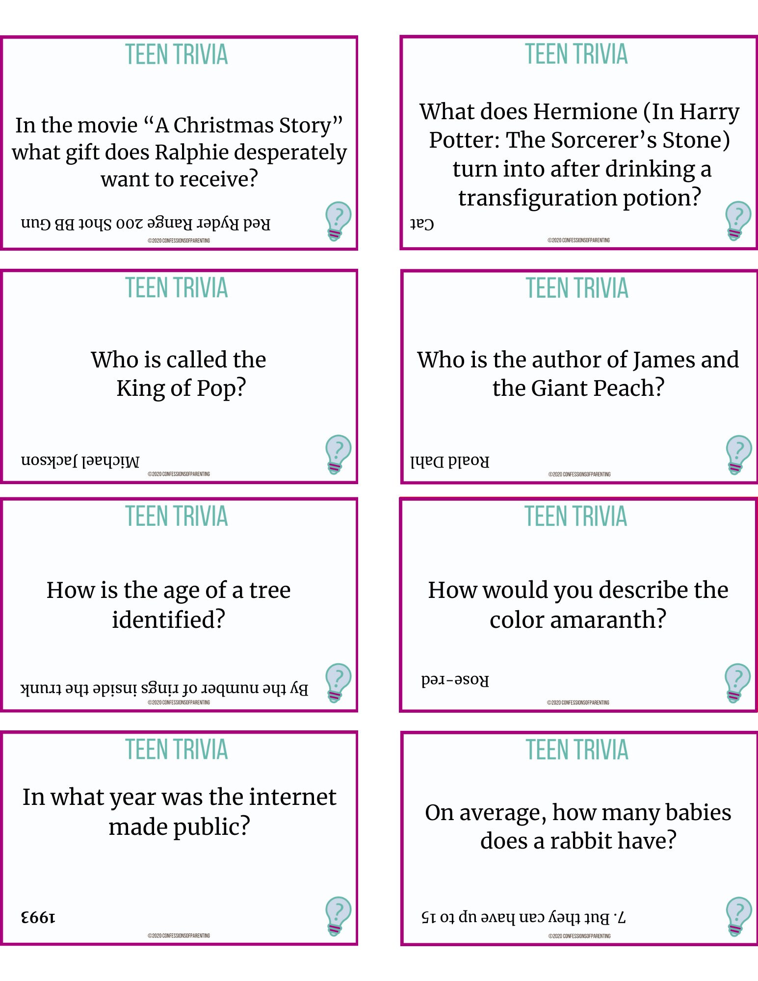 100 Teen Trivia Questions Etsy