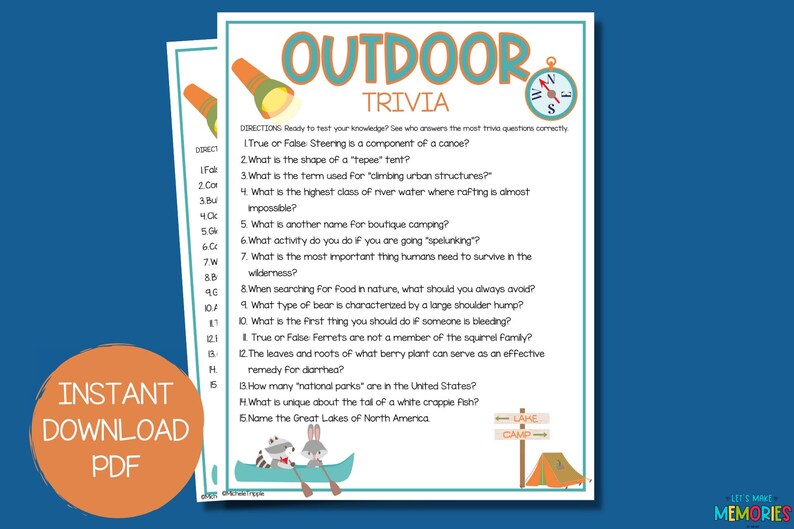 Outdoor Trivia Questions Game Printable Party Games Fun Activities for