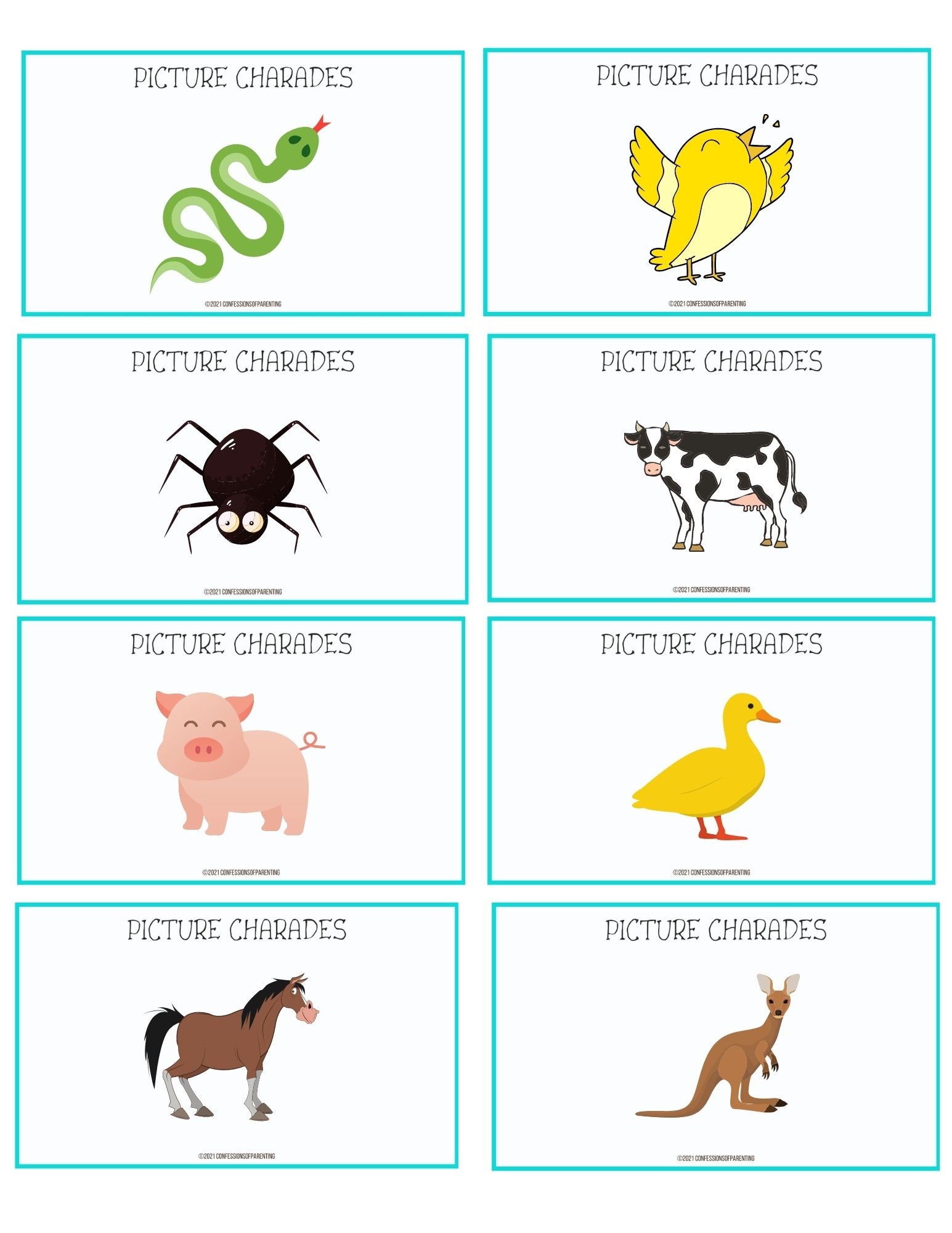 56 Picture Charades| Printable Picture Charades | Charades for ...