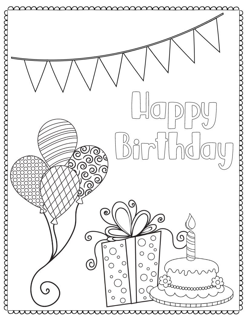 Birthday Coloring Pages, Coloring Activity for Kids, Activity at Home ...
