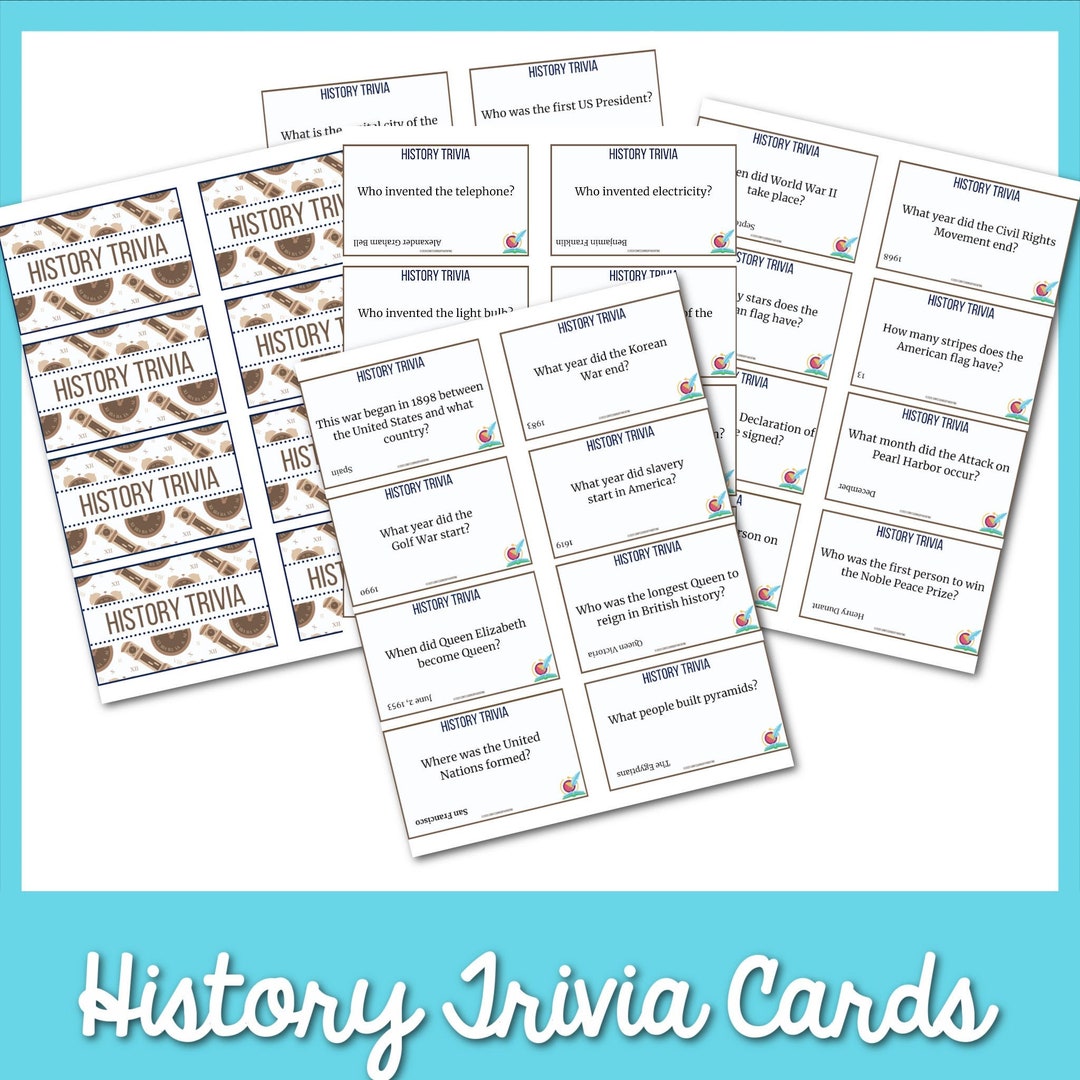 50 History Trivia Questions for Kids - Etsy