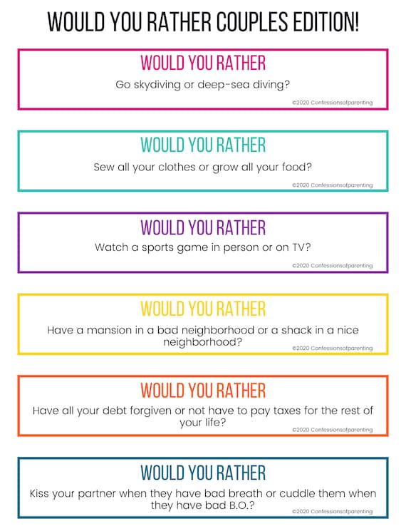 100 Would You Rather Questions for Couples Journal (Instant