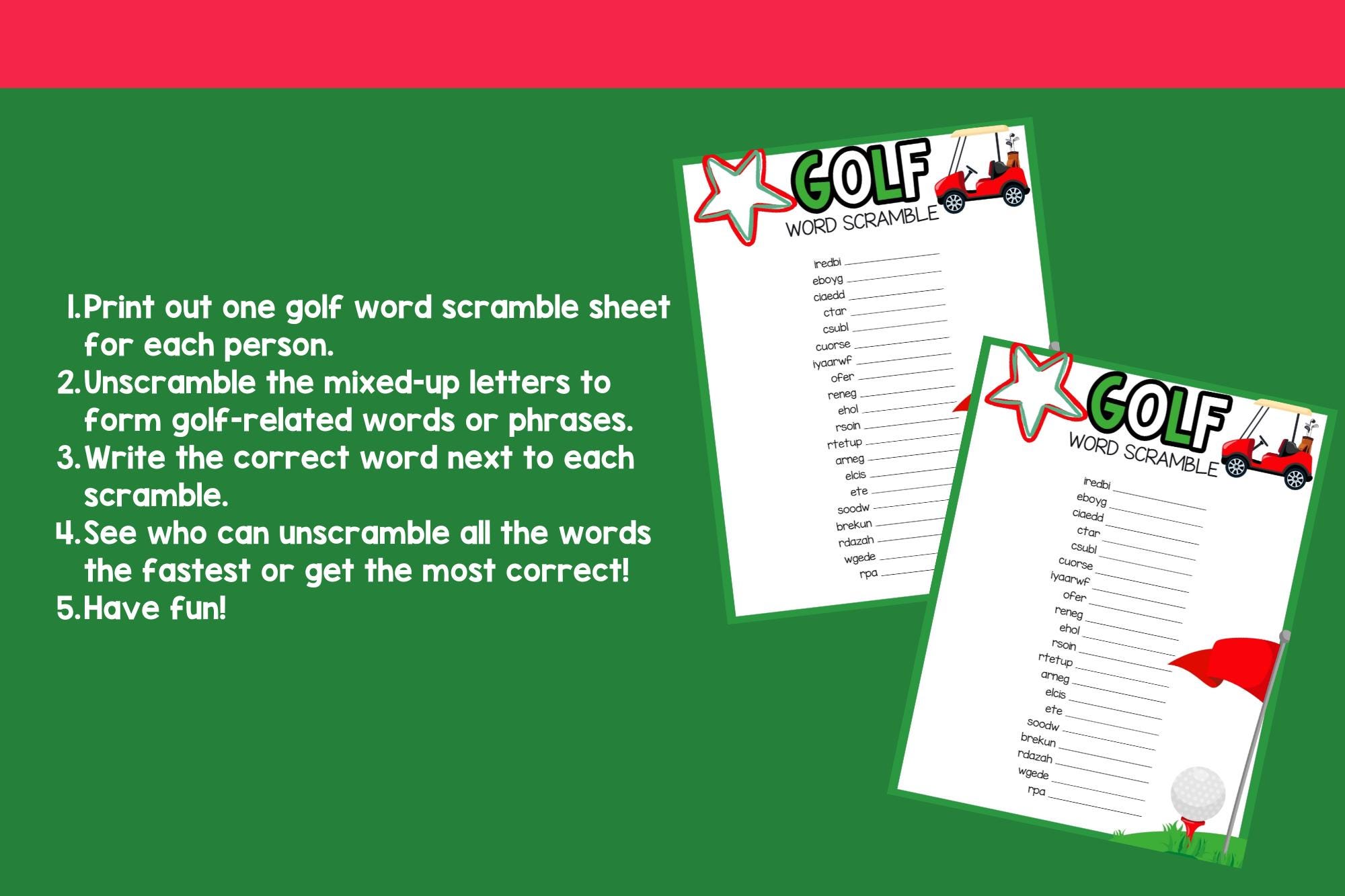Golf Word Scramble Game | Printable Golf Party Games | Golf Tournament ...