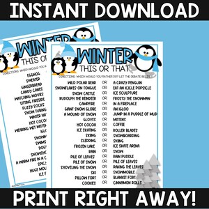 Winter This or That | This or That Printable | Winter Activities for Kids | Cozy Winter This or That  | Winter Would You Rather Game