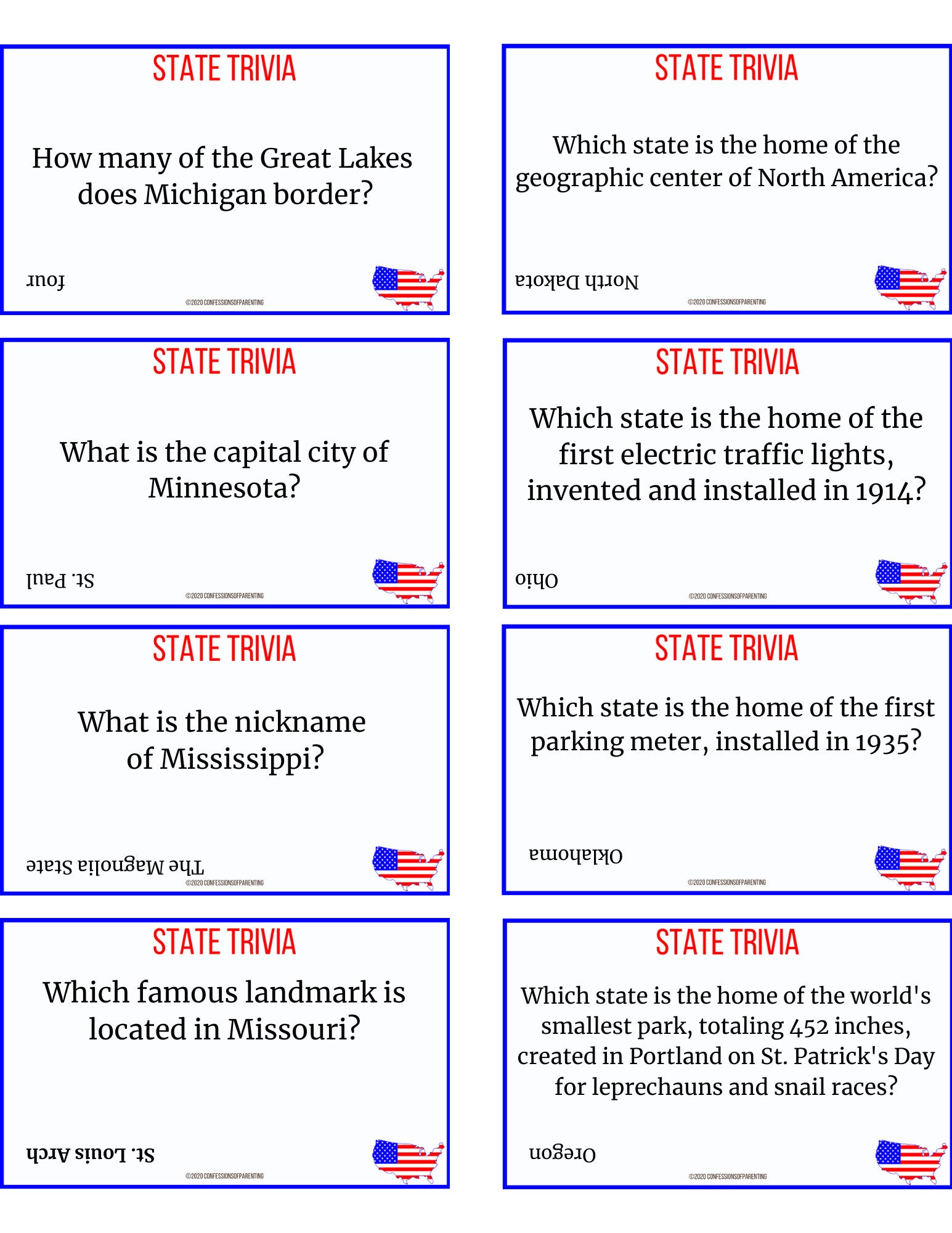 100 State Trivia Questions - Etsy