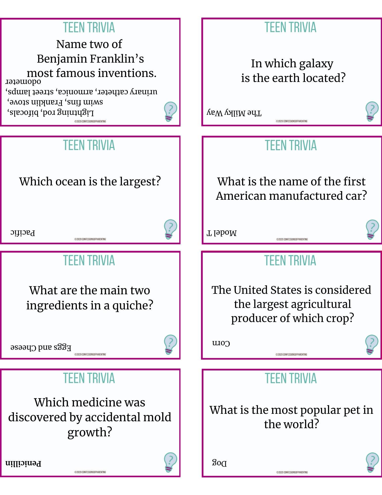 100 Teen Trivia Questions Etsy