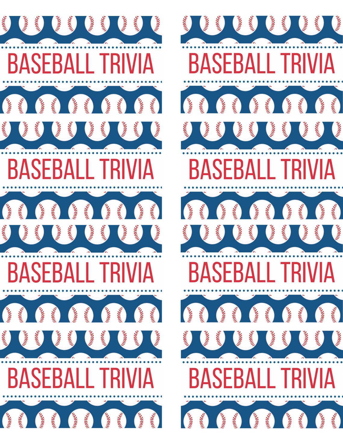 Baseball Trivia Cards for Kids - Etsy