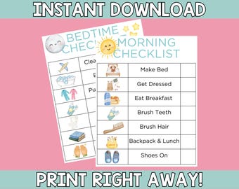 Checkliste für die Morgen- und Abendrituale | Tagesablauf für Kinder | Druckbare Routine-Checkliste | Druckbare Kinder Diagramm | Kids Haushalt