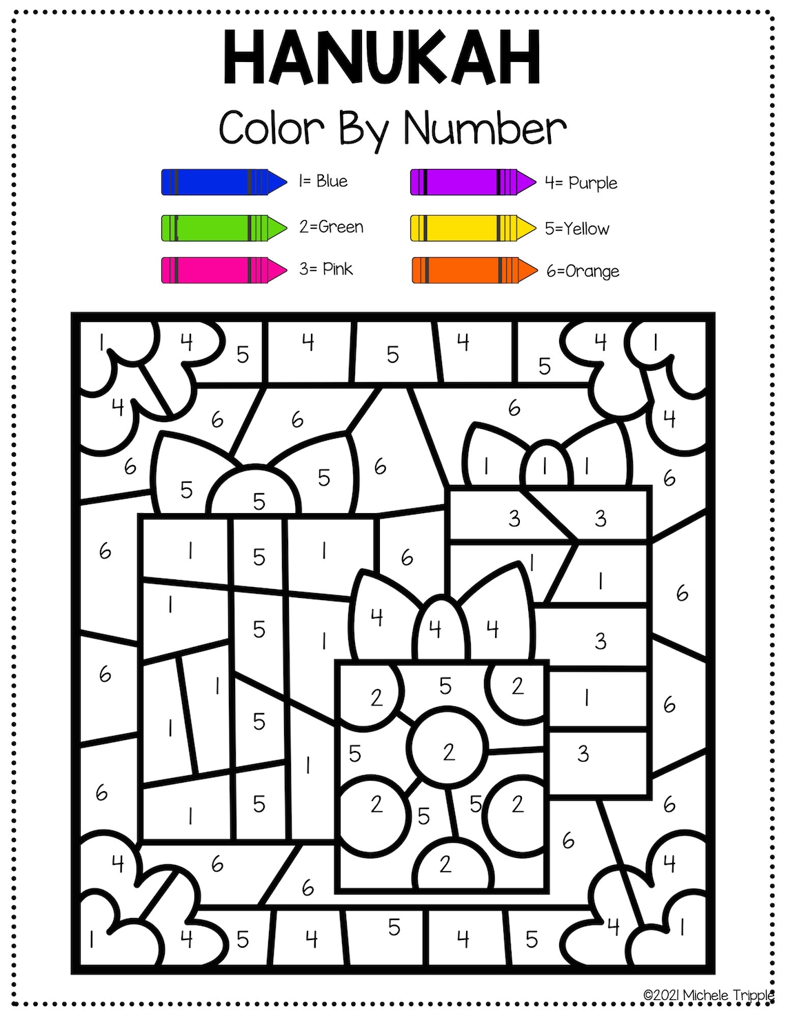 Hanukkah Coloring Pages Color By Number Hanukah Themed Etsy