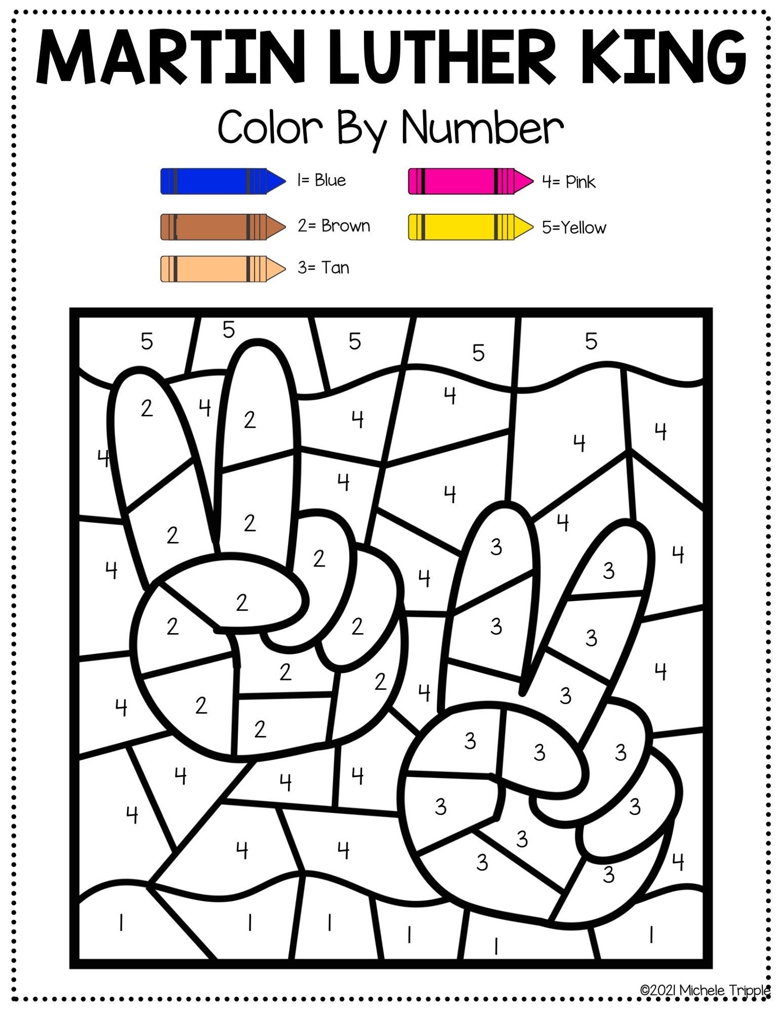 Martin Luther King Color by Number Activity for Kindergarten, Coloring