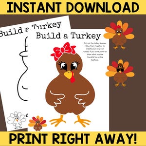 Build A Turkey Kids Craft| Printable Thanksgiving Turkey Craft | Thanksgiving Kids Activity| Printable Build A Turkey | Cut & Paste Activity