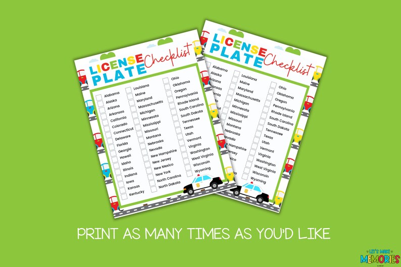 License Plate Checklist Road Trip Games State License Plate Game Kids