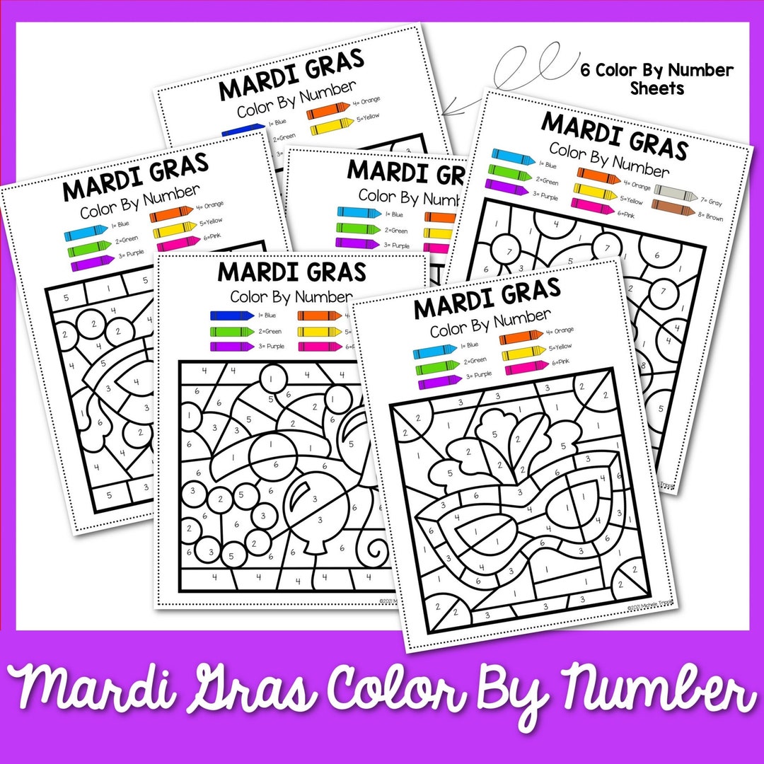 Mardi Gras Color by Number Activity for Kindergarten, Coloring Guide for Kids, Printable Coloring Sheets