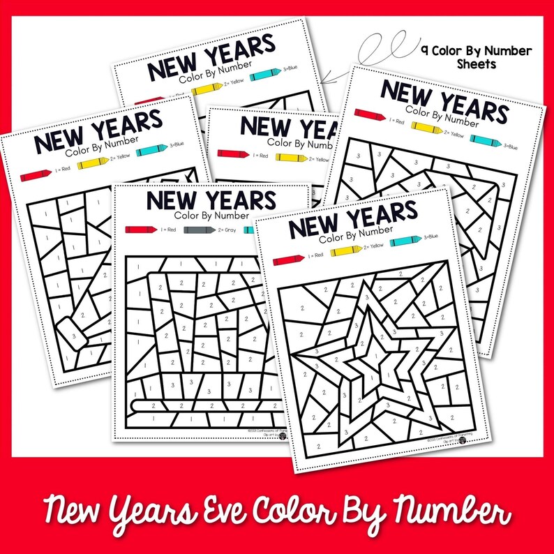 9 New Year's Eve Color by Number | Printable New Year’s Coloring ...