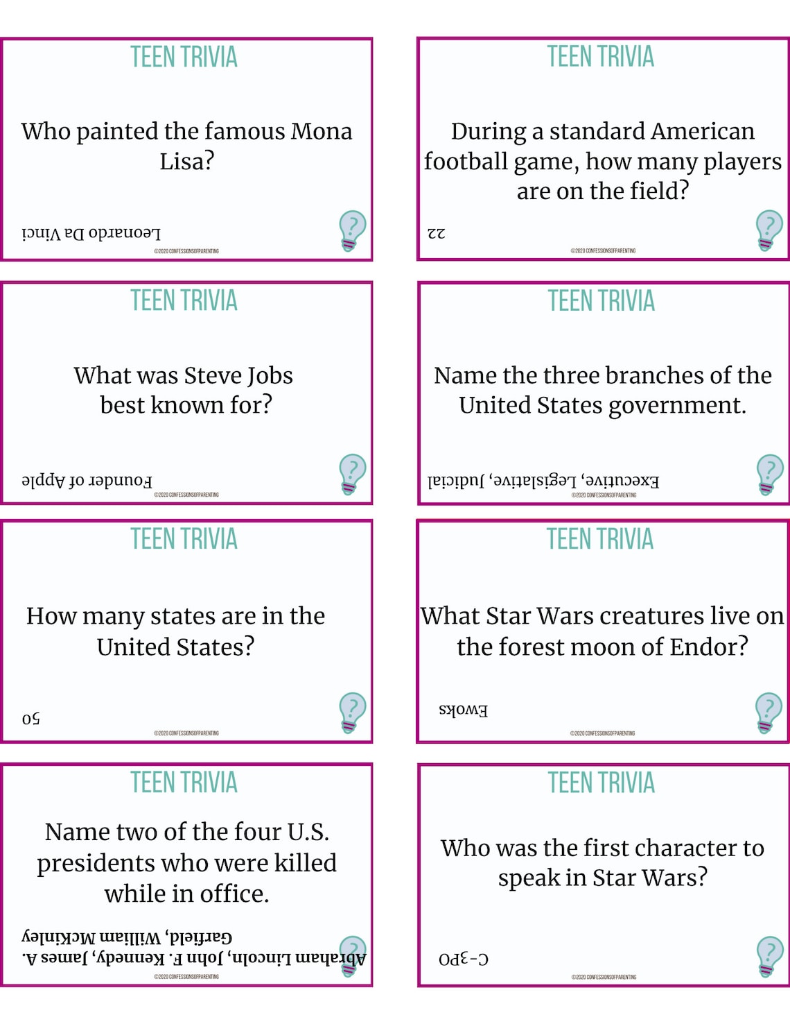 100 Teen Trivia Questions Etsy
